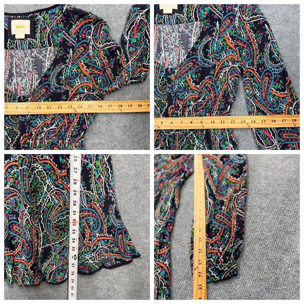 Maeve Anthropologie Boho Paisley Dress Flowy Long Sleeve Navy/Multicolor Size S - Picture 11 of 15